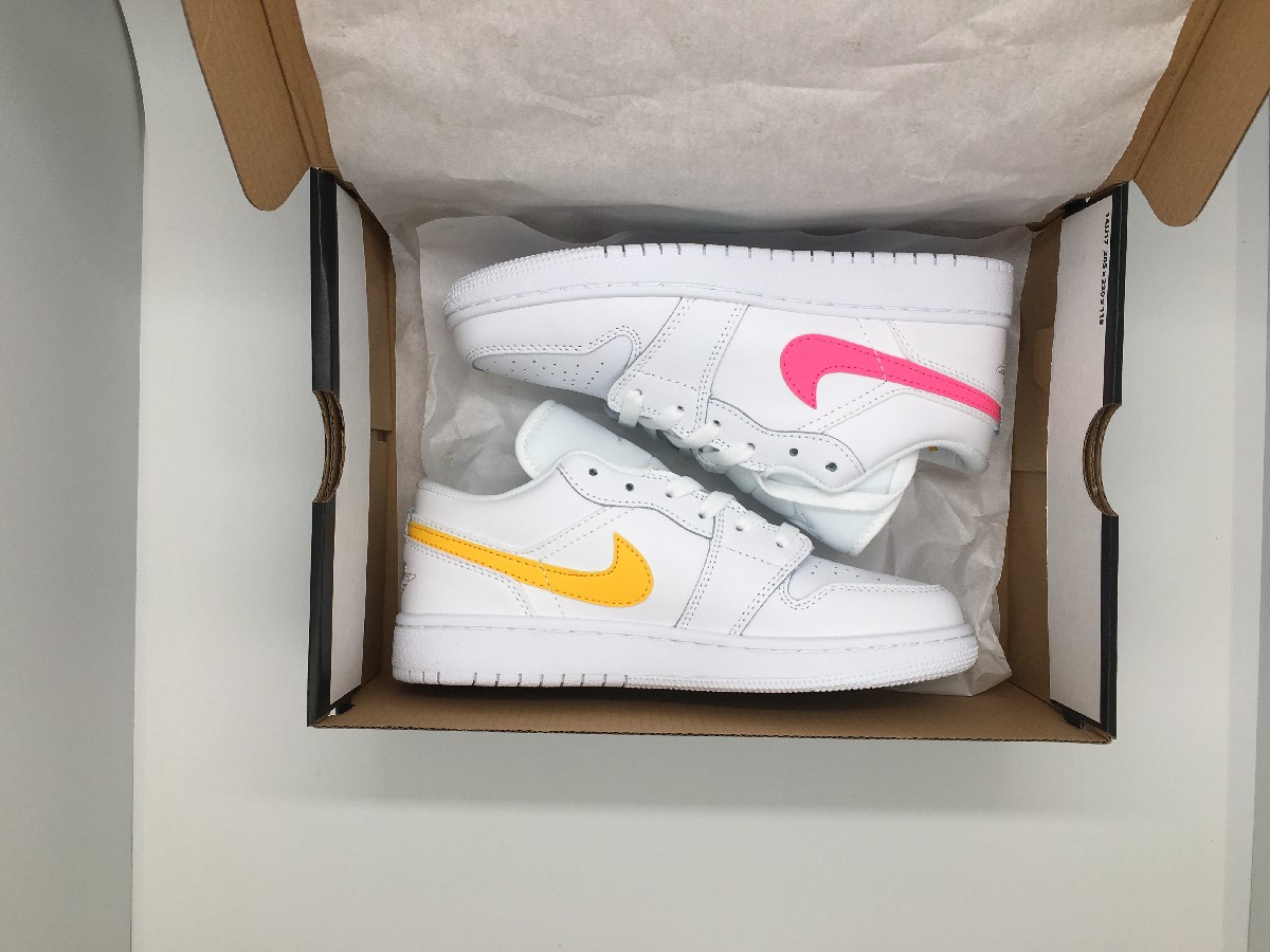 Air Jordan 1 Low Shadow White Pink Yellow Shoes - Click Image to Close